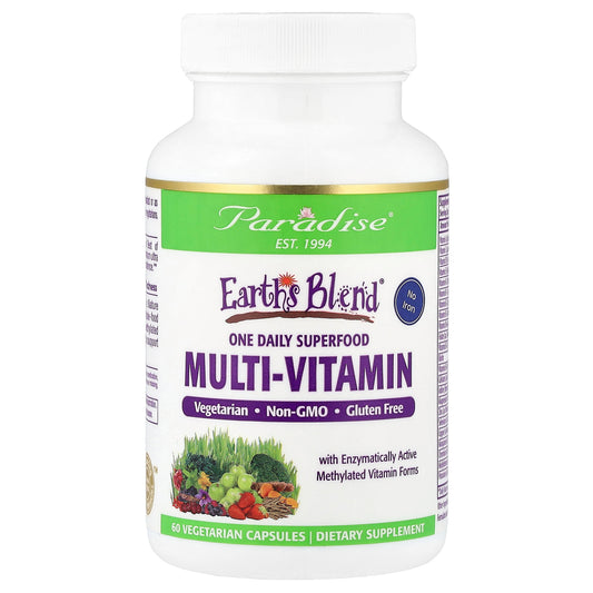 Paradise Herbs, Earth's Blend, One Daily Superfood Multi-Vitamin, No Iron, 60 Vegetarian Capsules