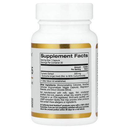 California Gold Nutrition, Curcumin 95, 30 Veggie Capsules (500 mg per Capsule)