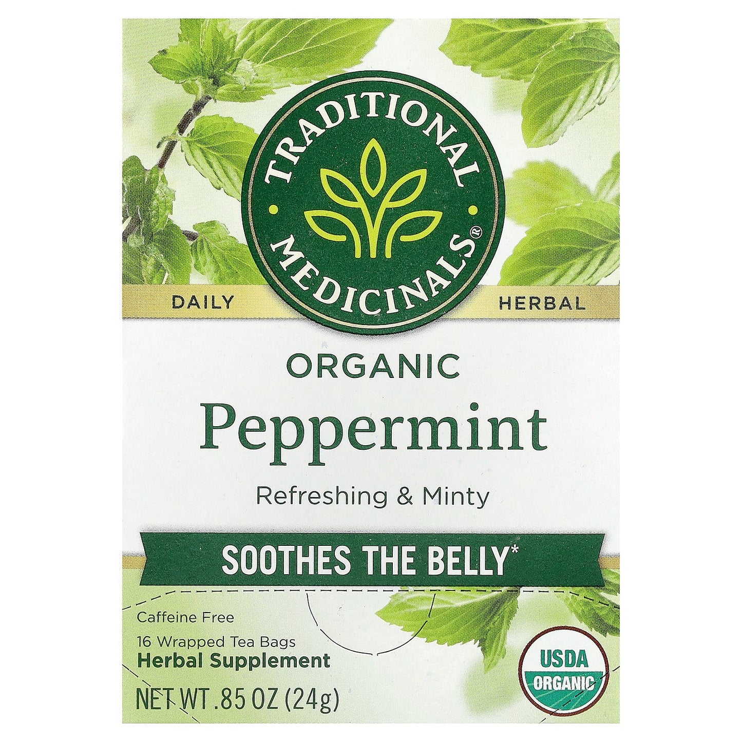 Traditional Medicinals, Organic Peppermint, Caffeine Free, 16 Wrapped Tea Bags, 0.85 oz (24 g)
