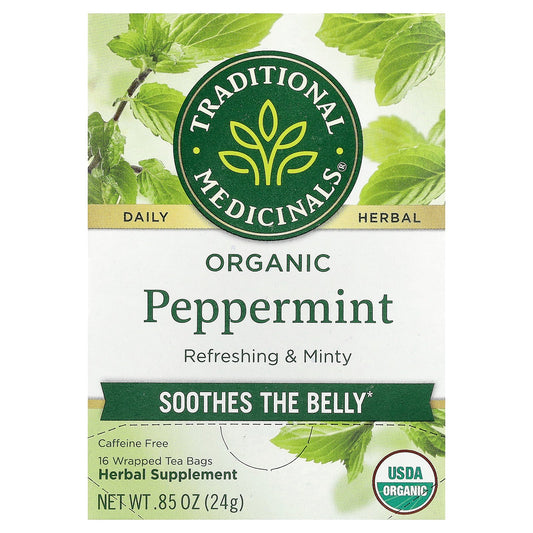 Traditional Medicinals, Organic Peppermint, Caffeine Free, 16 Wrapped Tea Bags, 0.85 oz (24 g)