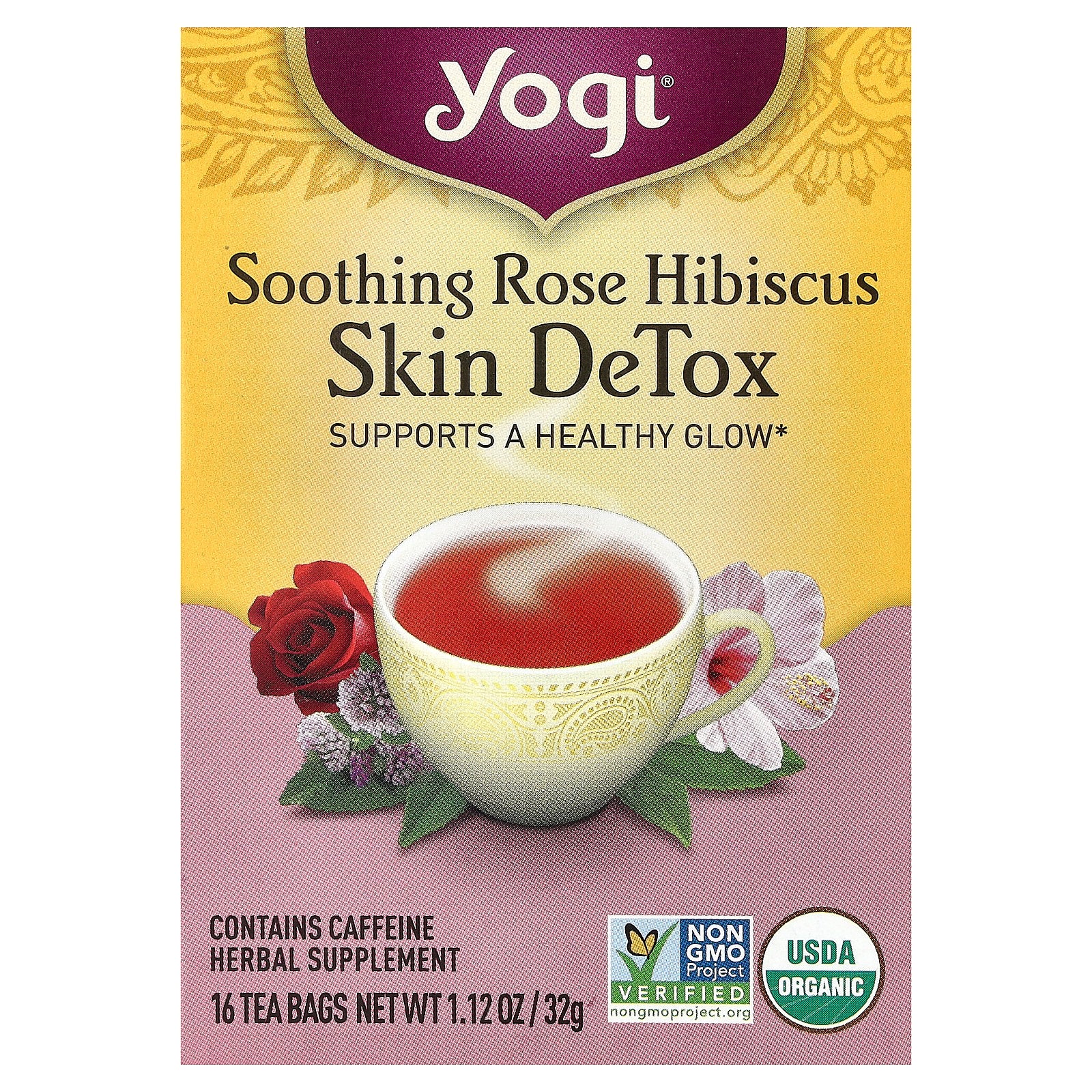 Yogi Tea, Skin DeTox, Soothing Rose Hibiscus, 16 Tea Bags, 1.12 oz (32 g)