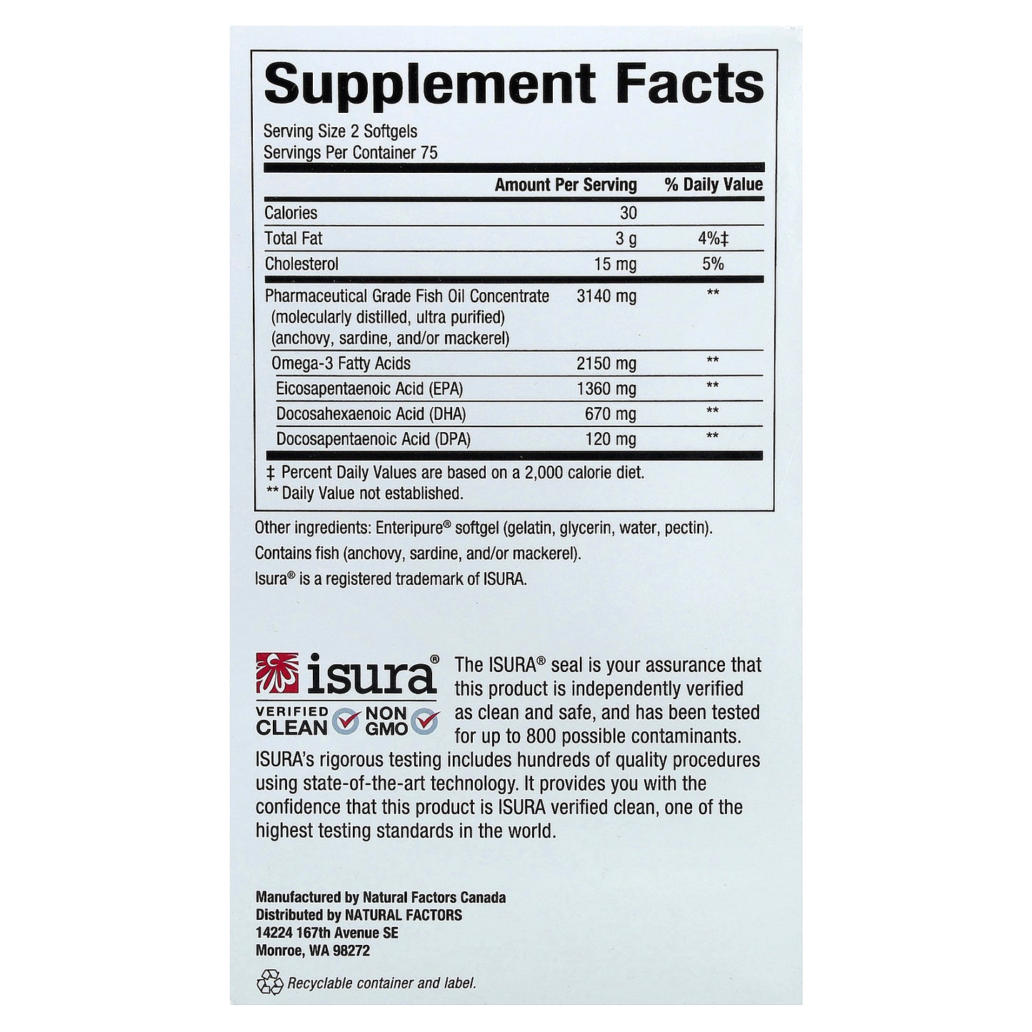 Natural Factors, RxOmega-3 Ultra Strength, 150 Softgels (1,075 mg per Softgel)