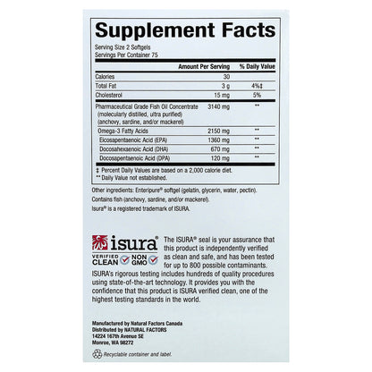 Natural Factors, RxOmega-3 Ultra Strength, 150 Softgels (1,075 mg per Softgel)