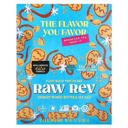 Raw Rev, Plant-Based Protein Bar, Crunchy Peanut Butter & Sea Salt, 12 Bars, 1.6 oz (46 g) Each