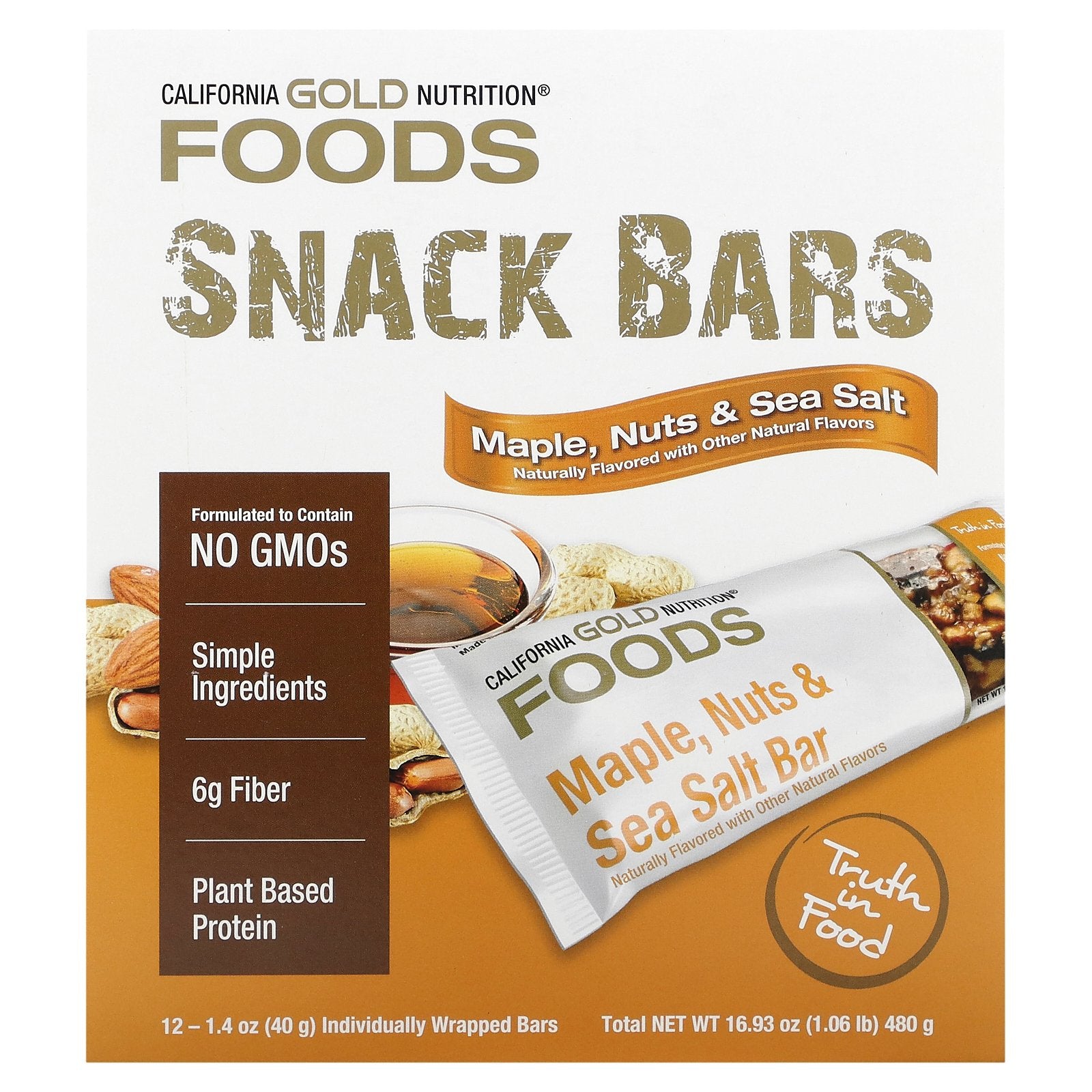 California Gold Nutrition, Foods, Maple Sea Salt Bars, 12 Bars, 1.4 oz (40 g) Each