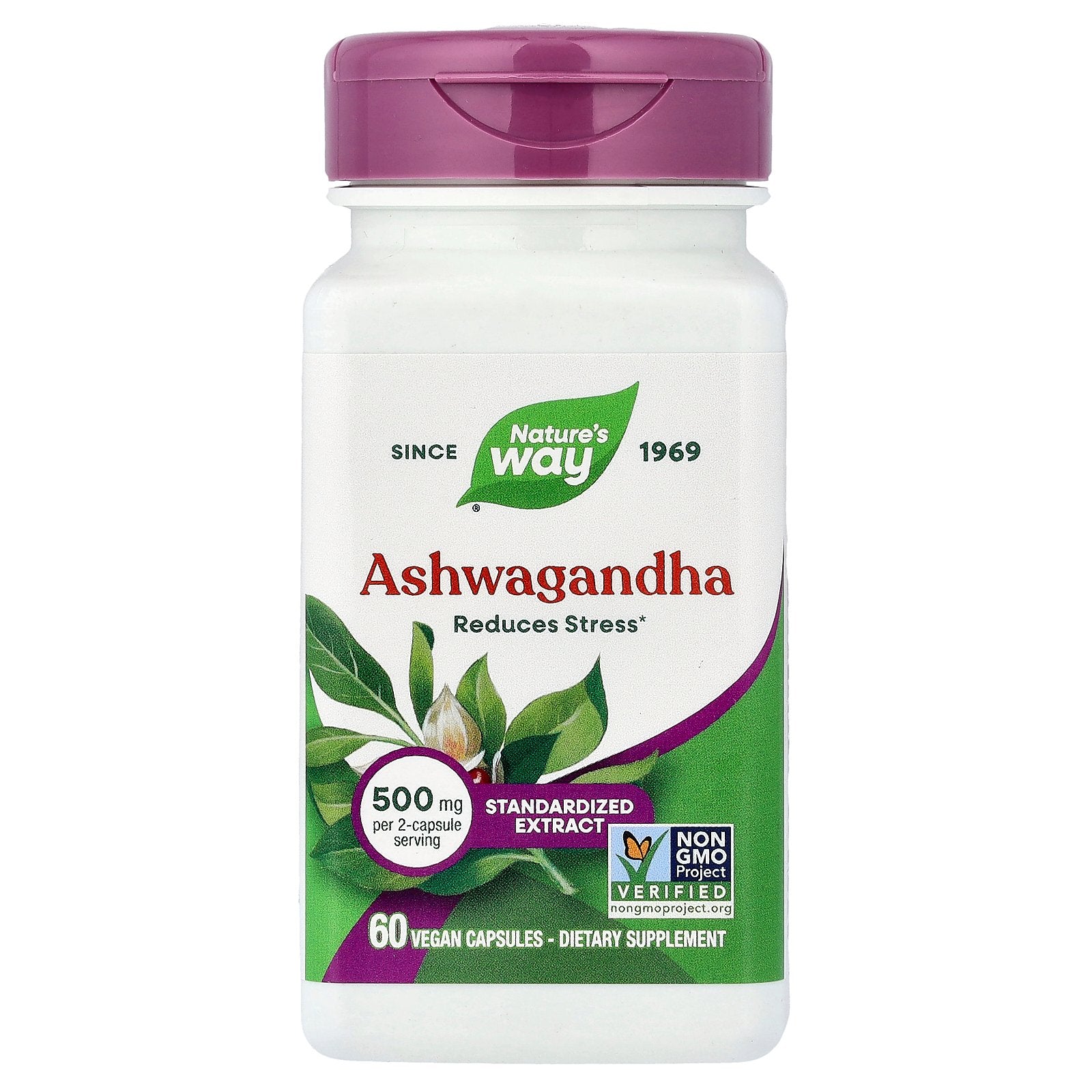 Nature's Way, Ashwagandha, Standardized Extract, 500 mg, 60 Vegan Capsules (250 mg Per capsule)
