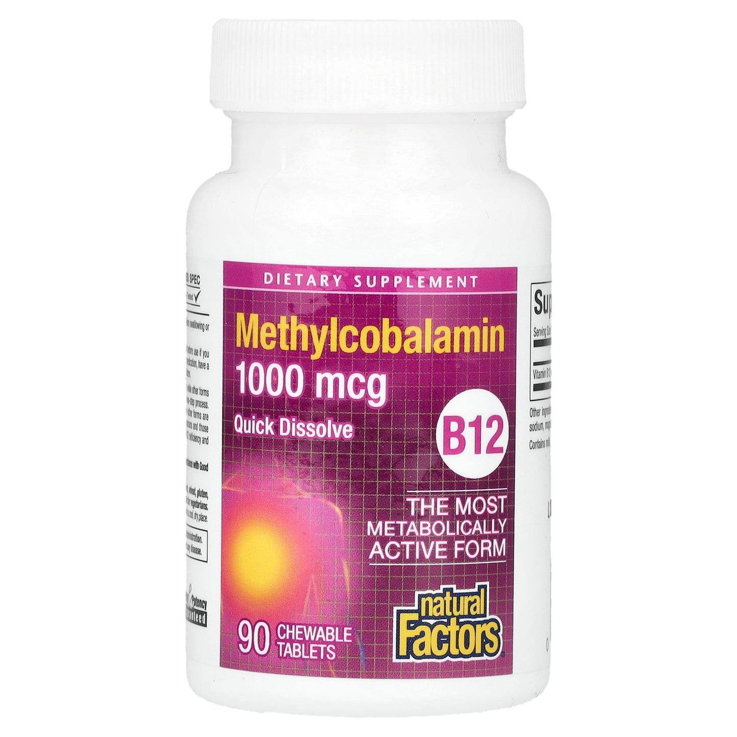 Natural Factors, B12, Methylcobalamin, 1,000 mcg, 90 Chewable Tablets