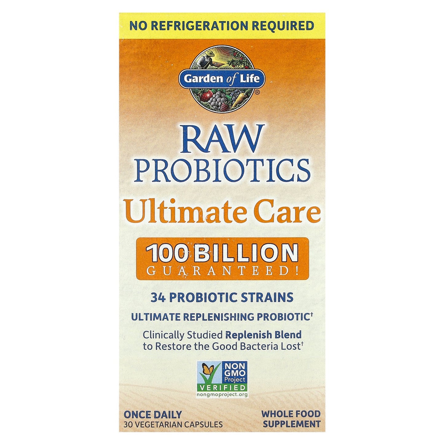 Garden of Life, RAW Probiotics, Ultimate Care, Shelf-Stable, 30 Vegetarian Capsules