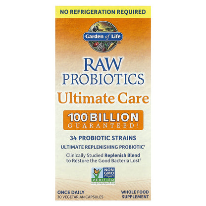 Garden of Life, RAW Probiotics, Ultimate Care, Shelf-Stable, 30 Vegetarian Capsules