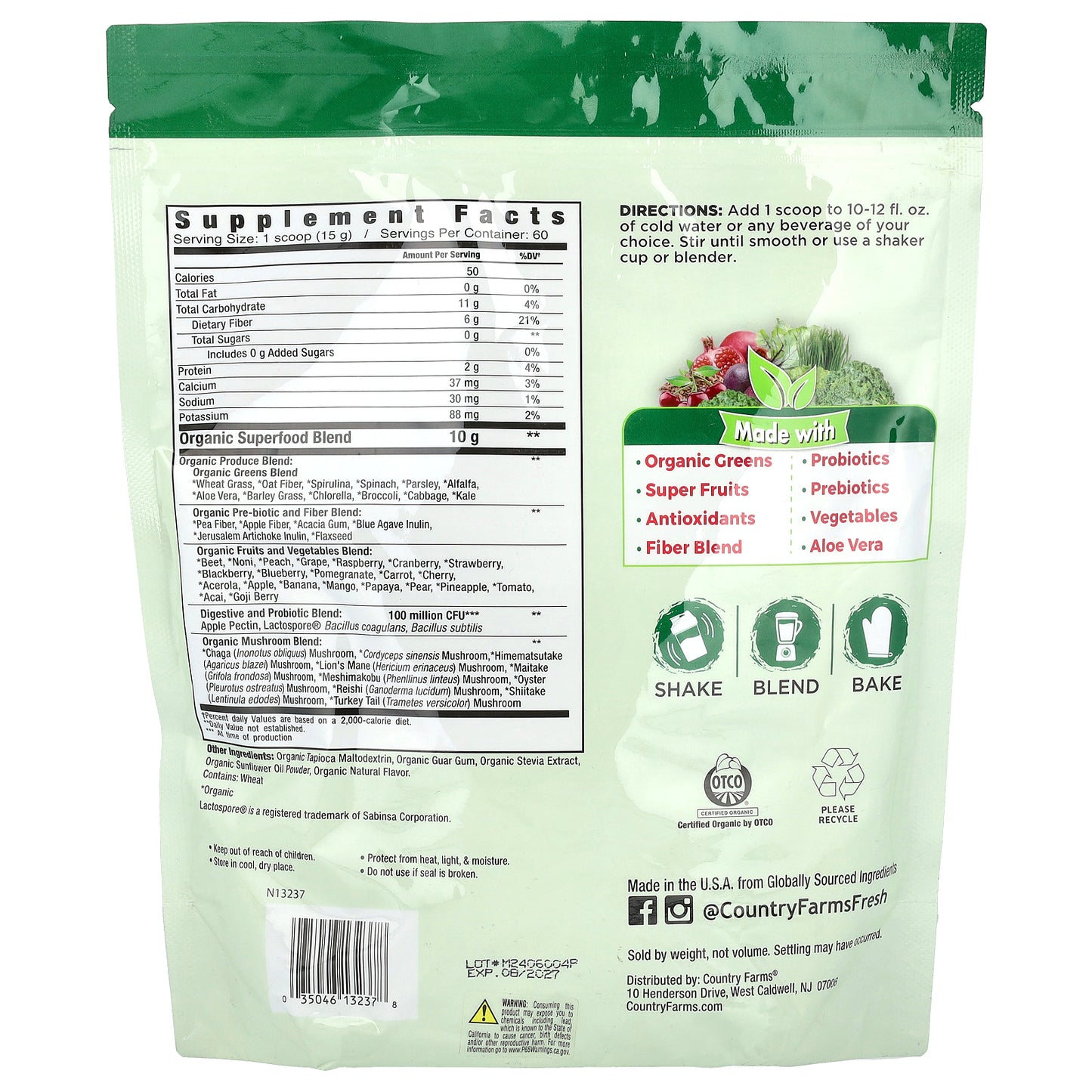 Country Farms, Super Greens, Alkalizing Formula, Unflavored, 31.8 oz (900 g)