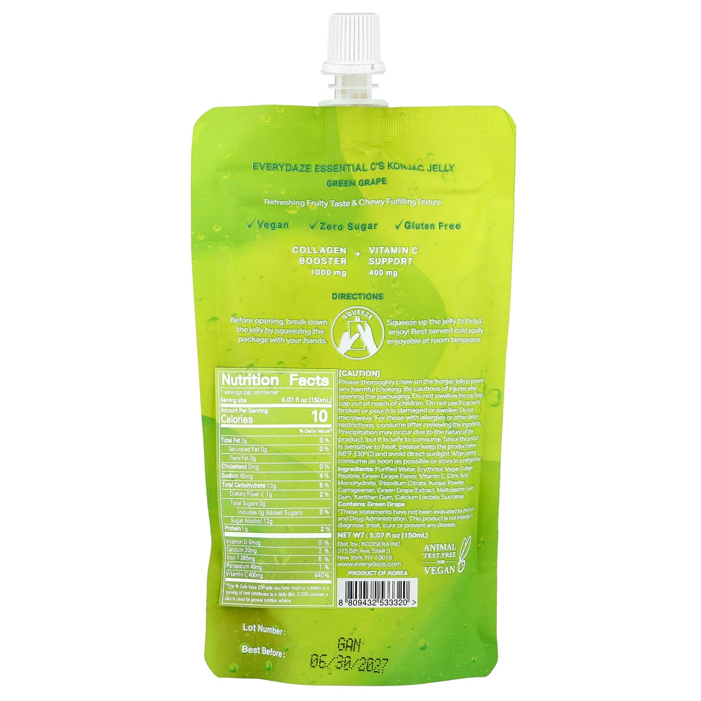 Everydaze, Essential C's Konjac Jelly, Green Grape, 5.07 fl oz (150 ml)