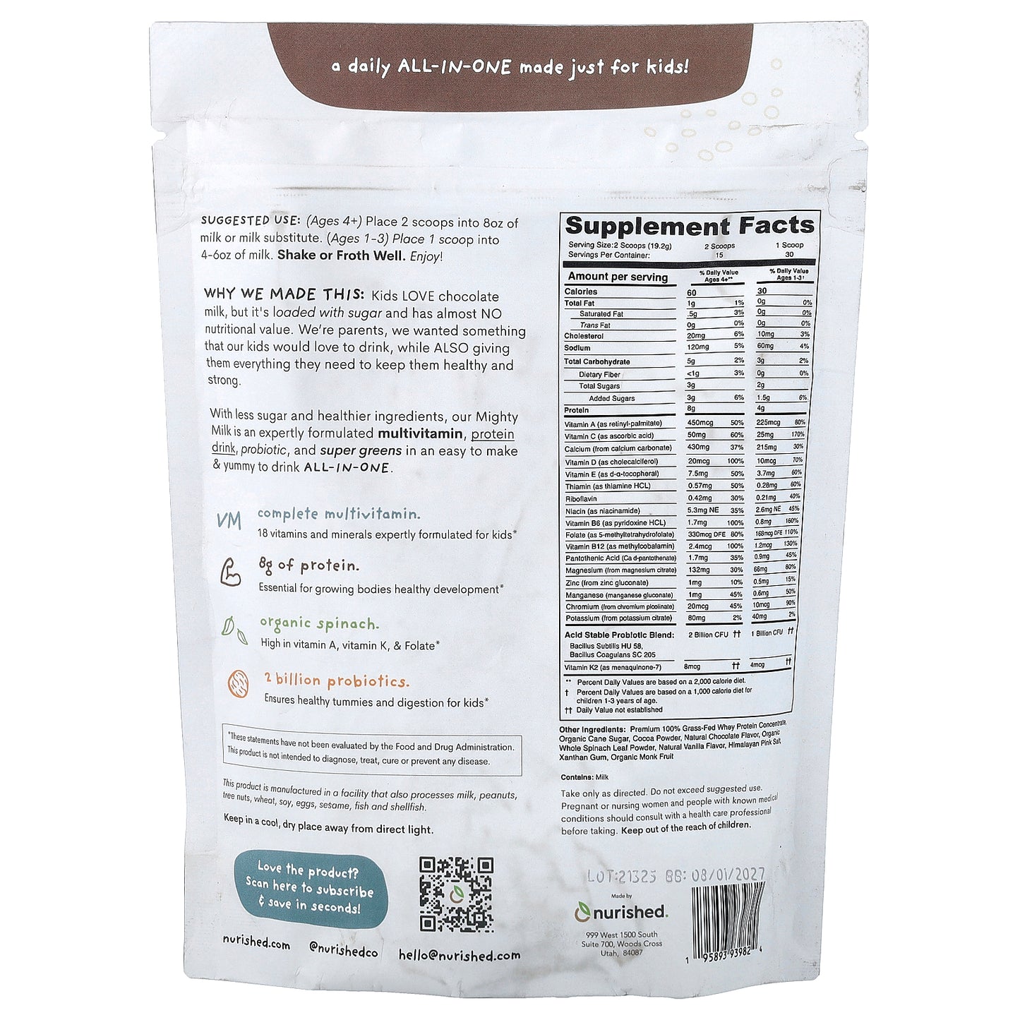 Nurished, Kids, Mighty Milk, Chocolate, 10.2 oz (288 g)