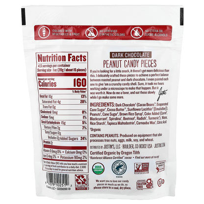 Justin's Nut Butter, Organic Peanut Candy Pieces,  Dark Chocolate, 4.5 oz (128 g)