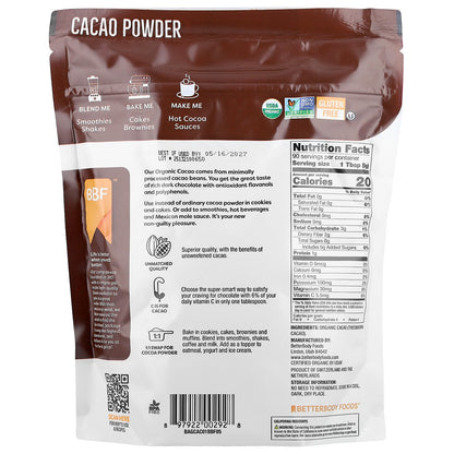 BetterBody Foods, Organic Cacao Powder, 16 oz (454 g)