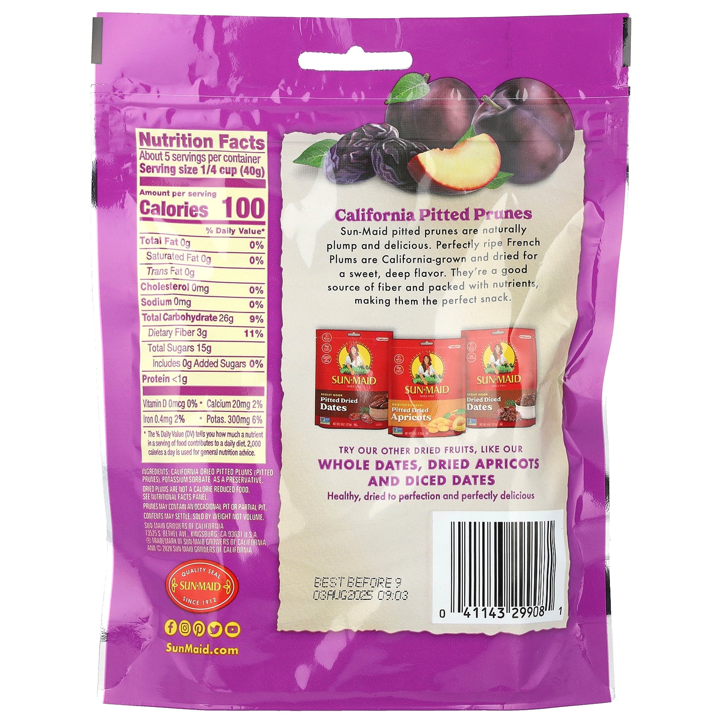 Sun-Maid, California Whole Pitted Prunes, Dried Plums, 7 oz (198 g)