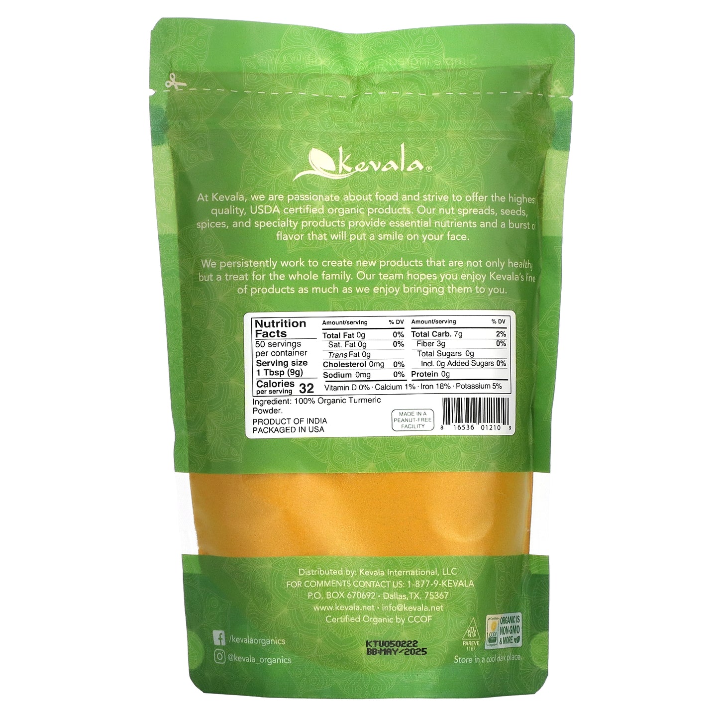 Kevala, Organic Turmeric Root Powder, 16 oz (454 g)