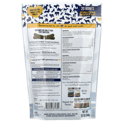ProDen, PlaqueOff System™, Mini Dental Care Bones, For Small & Toy Breed Dogs, Vegetable Fusion, 20 Bones, 12 oz (340 g)