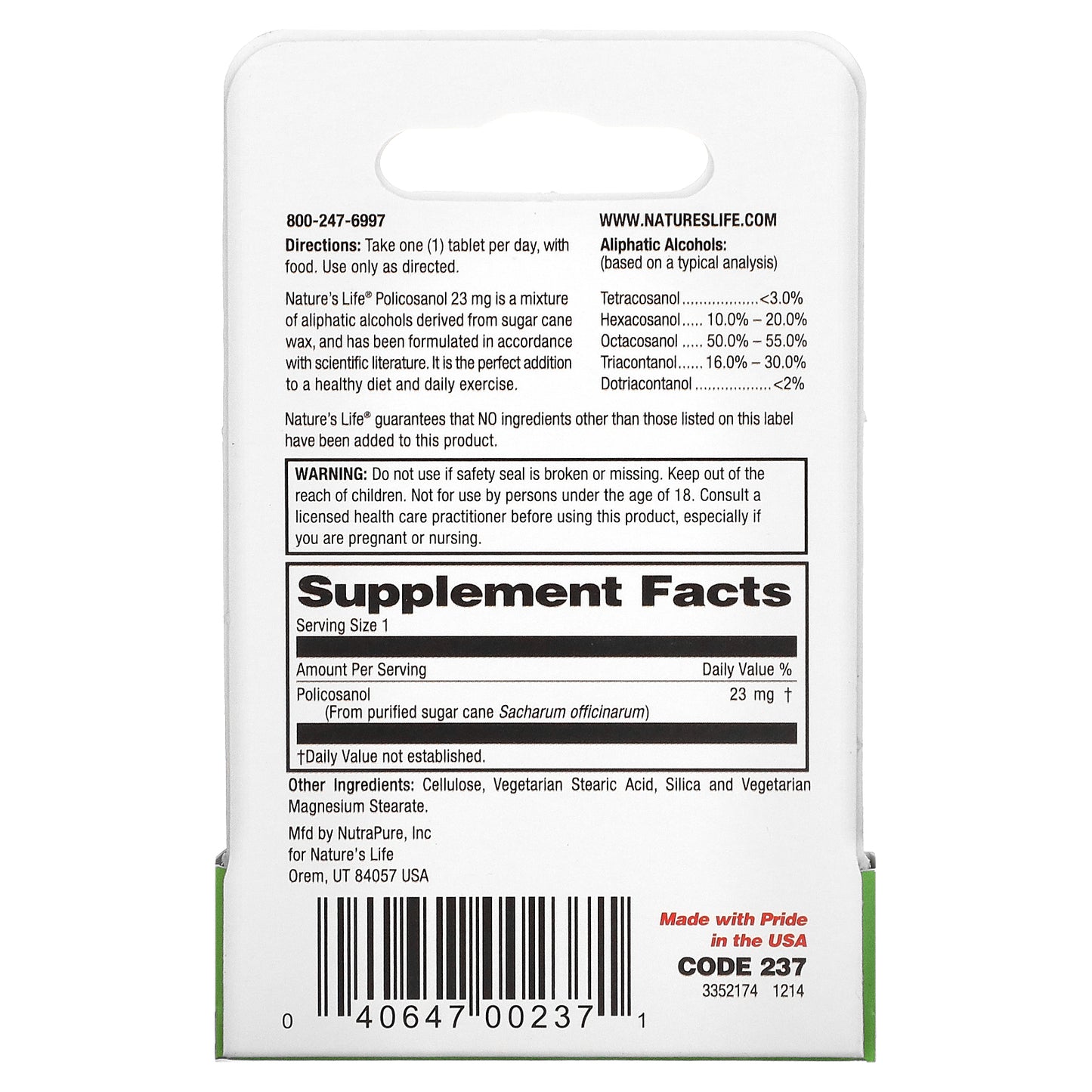 Nature's Life, Policosanol, 23 mg, 60 Mini-Tablets