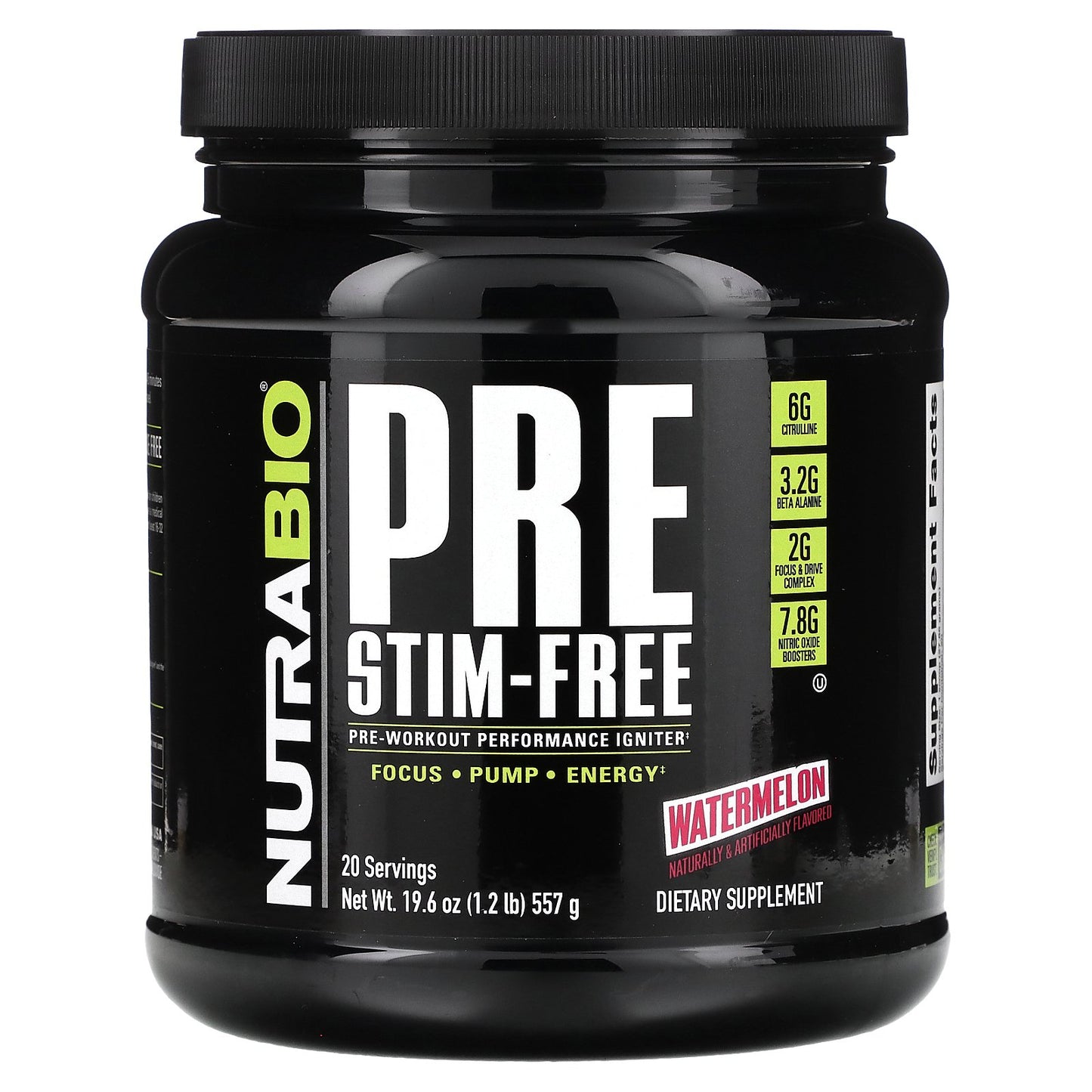 NutraBio, Pre-Workout Performance Igniter, Stim-Free, Watermelon, 1.2 lb (557 g)