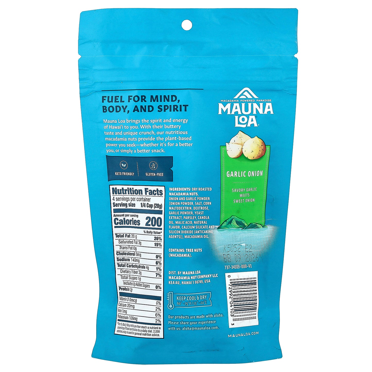 Mauna Loa, Dry Roasted Macadamias, Garlic Onion, 4 oz (113 g)