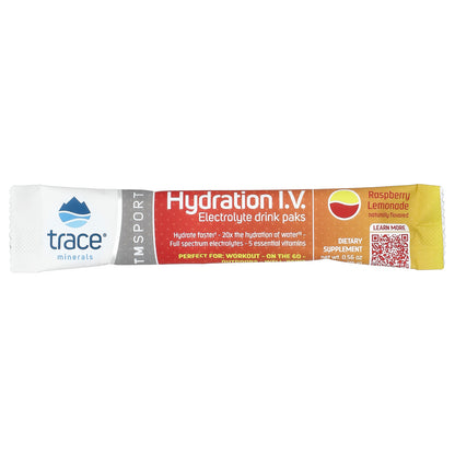 Trace, TMSport, Hydration I.V., Electrolyte Drink Paks, Raspberry Lemonade, 16 Packets, 0.56 oz (16 g) Each