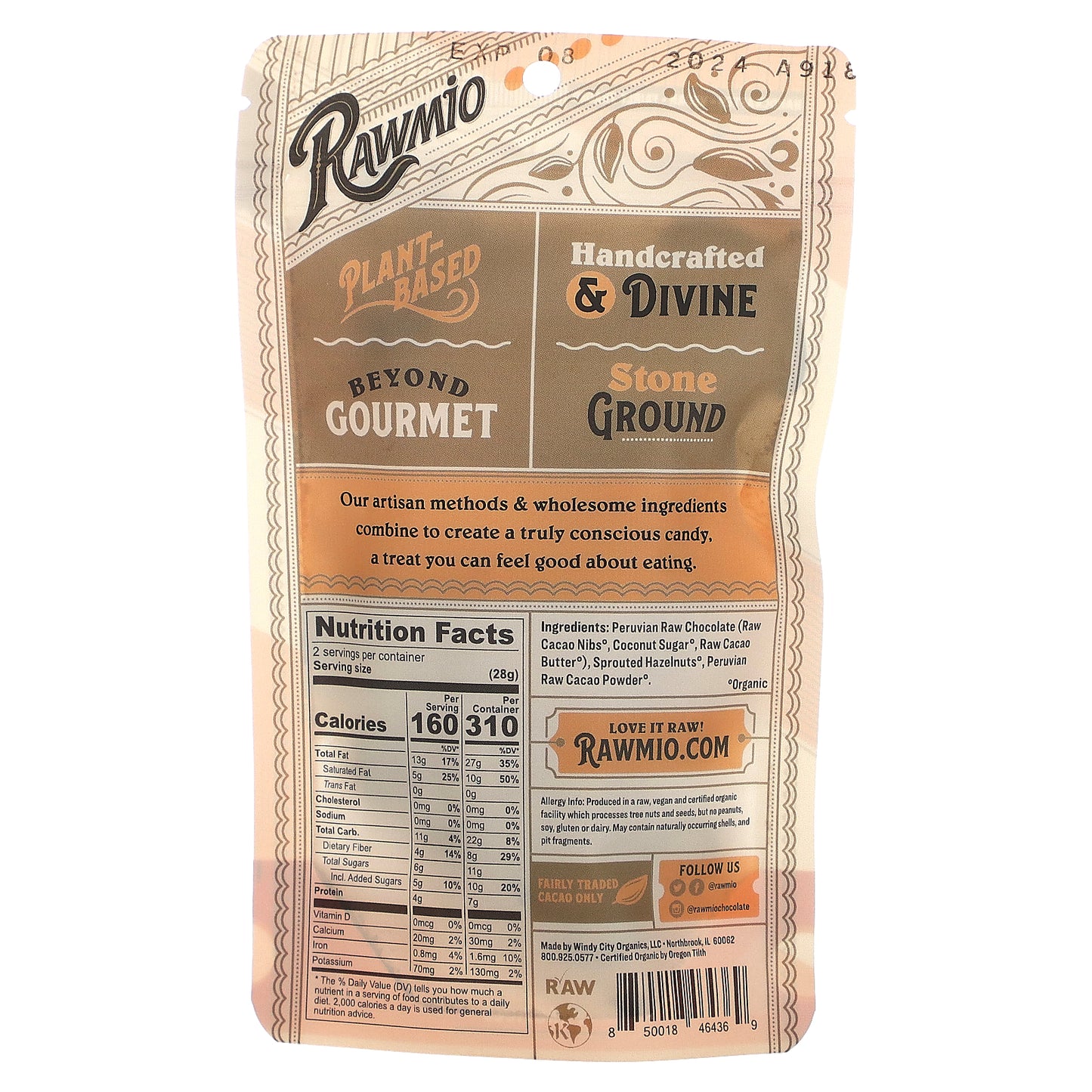 Rawmio, Chocolate Covered Sprouted Hazelnuts, 2 oz (56.7 g)