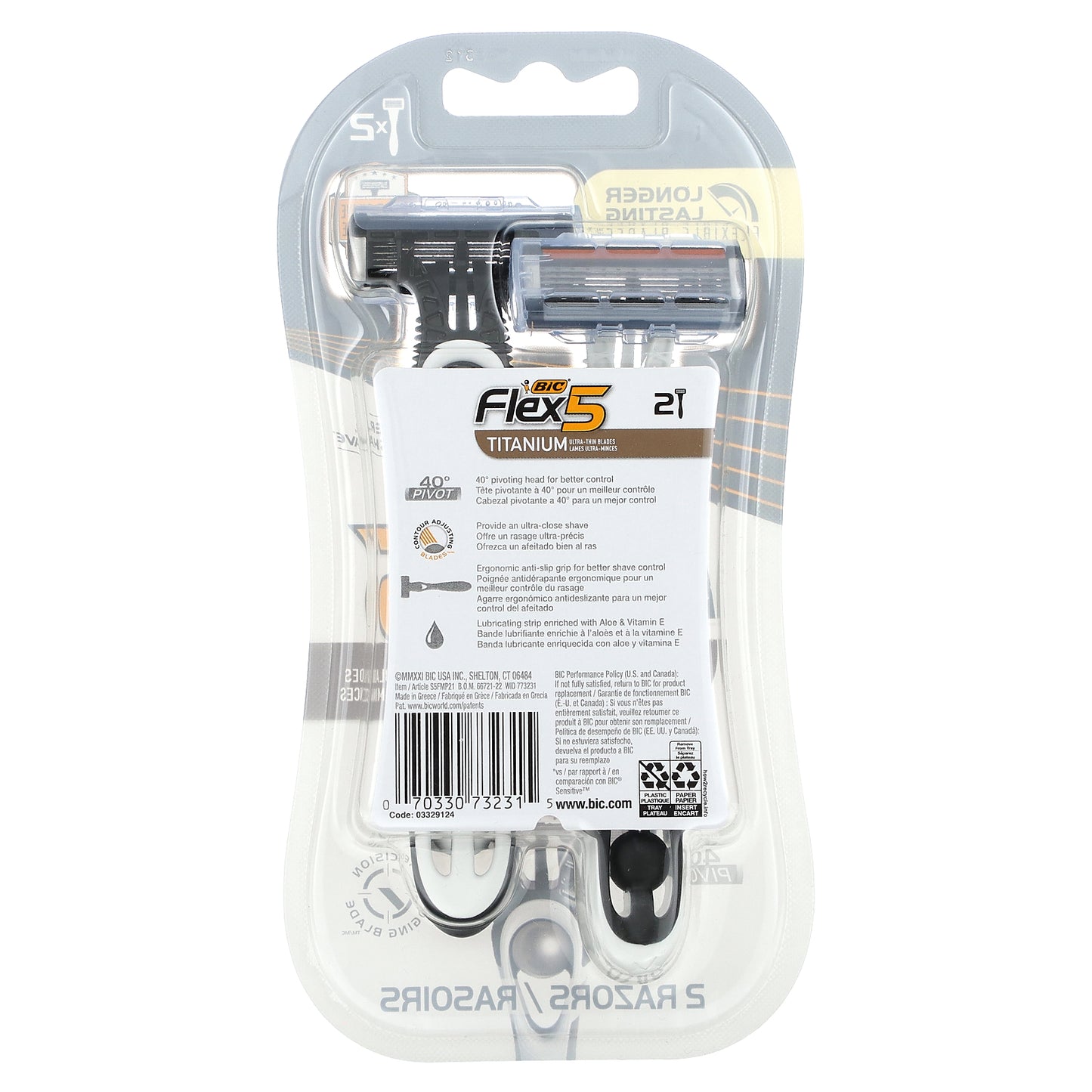 BIC, Flex 5, Men's Disposable Razors, 2 Razors