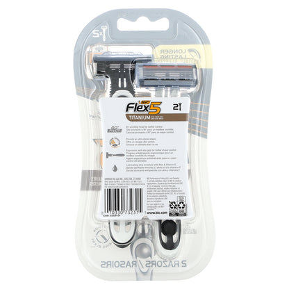 BIC, Flex 5, Men's Disposable Razors, 2 Razors