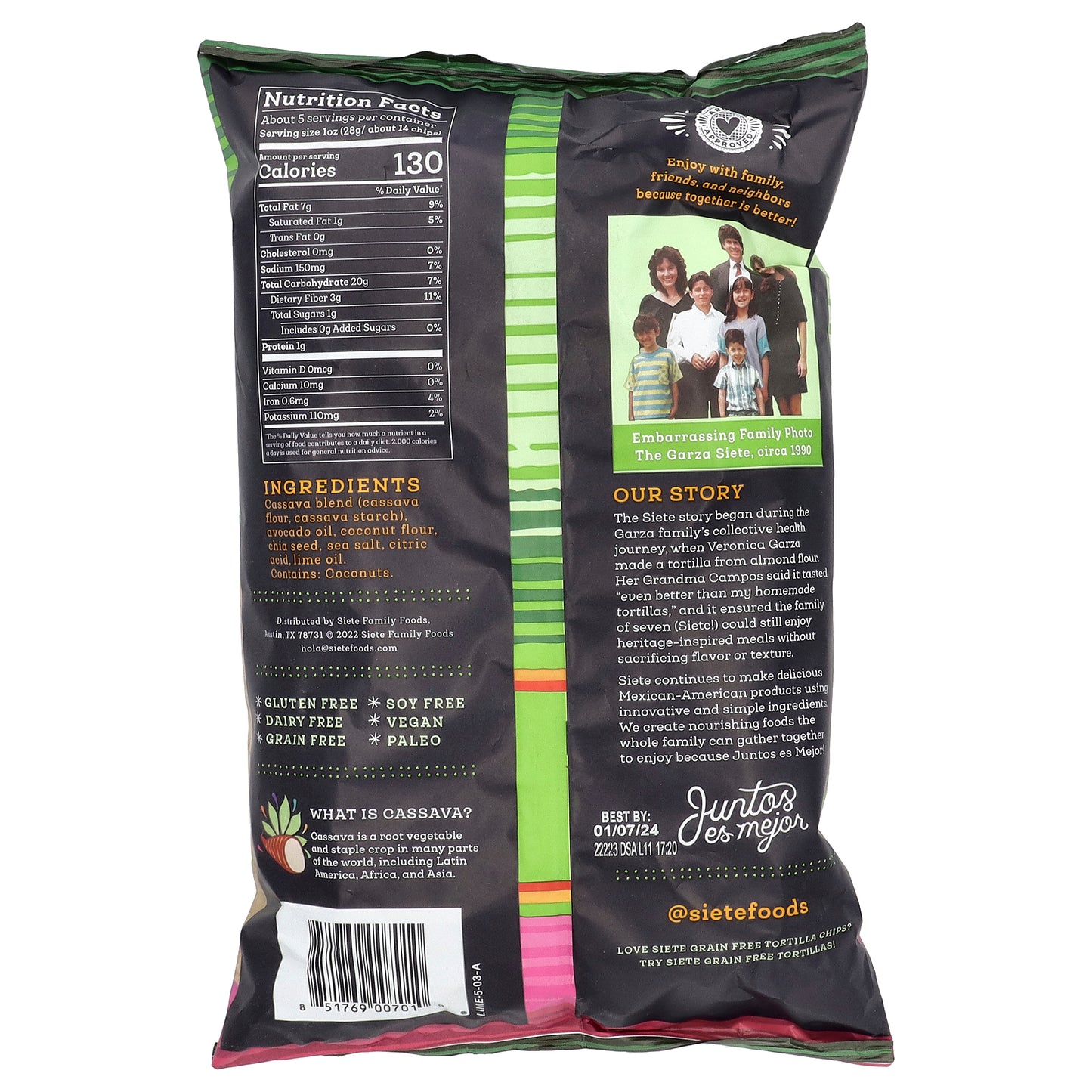 Siete, Grain Free Tortilla Chips, Lime, 5 oz (142 g)