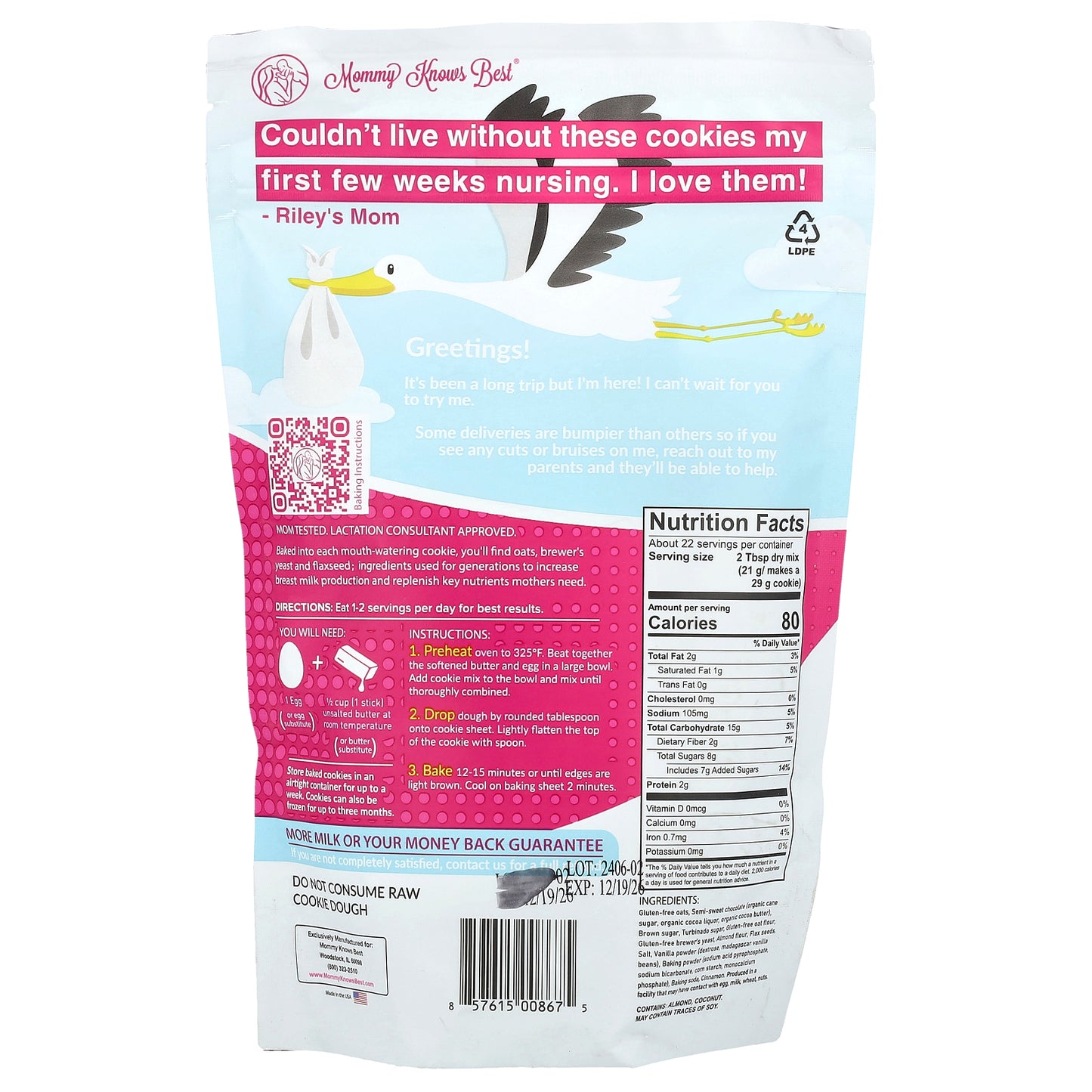 Mommy Knows Best, Lactation Cookie Mix , Oatmeal Chocolate Chip, 16 oz (454 g)