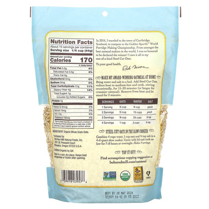 Bob's Red Mill, Organic Steel Cut Oats, Whole Grain, 24 oz (680 g)