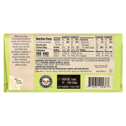 Chocolove, Pistachios & Sea Salt in Milk Chocolate, 33% Cocoa , 3.2 oz (90 g)