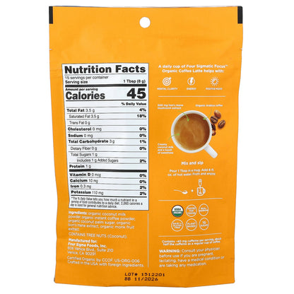 Four Sigmatic, Focus, Organic Instant Coffee Latte With Lion's Mane Mushroom, Original, 4.23 oz (120 g)