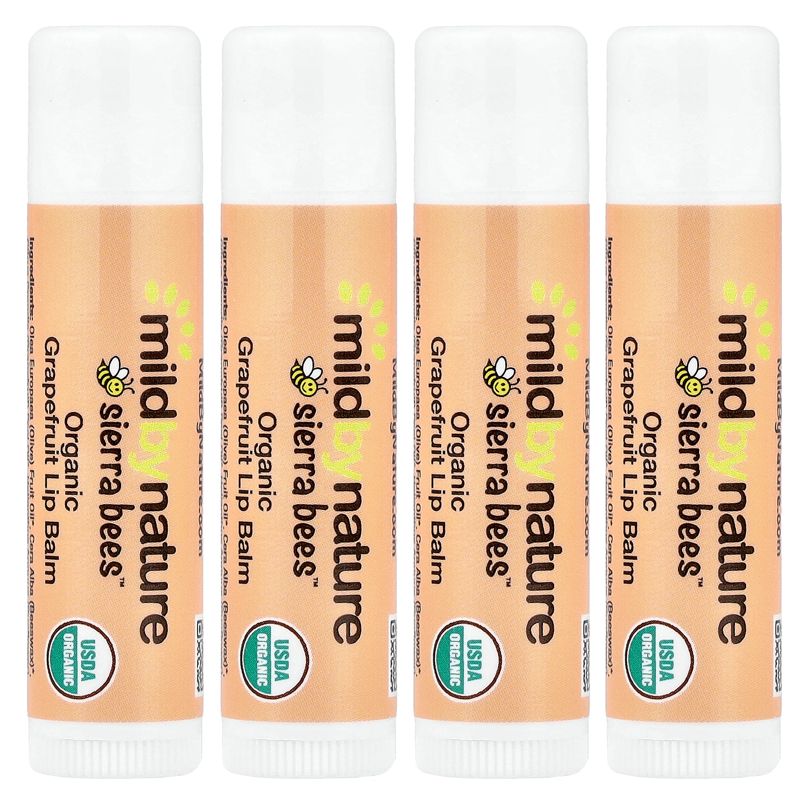 Mild By Nature, Sierra Bees™, Organic Lip Balms, Grapefruit, 4 Pack, 0.15 oz (4.25 g) Each