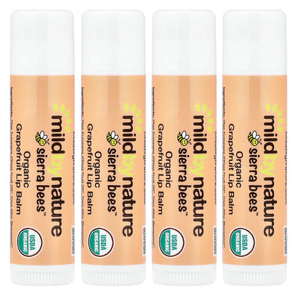 Mild By Nature, Sierra Bees™, Organic Lip Balms, Grapefruit, 4 Pack, 0.15 oz (4.25 g) Each