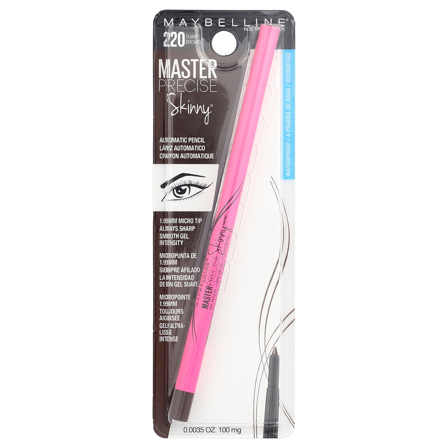 Maybelline, Master Precise Skinny®, Automatic Pencil Eyeliner, 220 Sharp Brown, 0.0035 oz (100 mg)