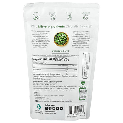 Micro Ingredients, Organic Chlorella Tablet, 720 Tablets (0.5 g per Tablet)