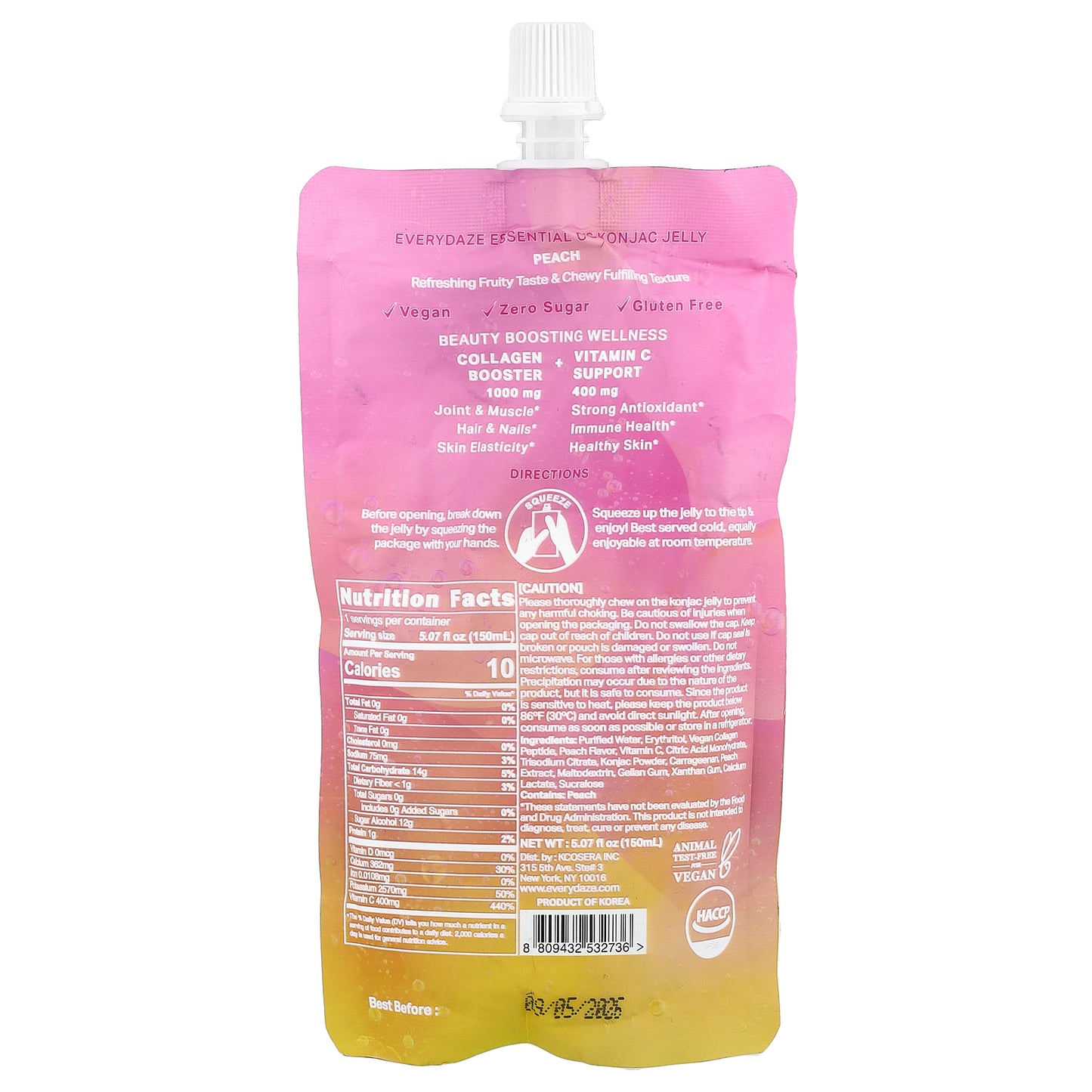 Everydaze, Essential C's Konjac Jelly, Peach, 5.07 fl oz (150 ml)