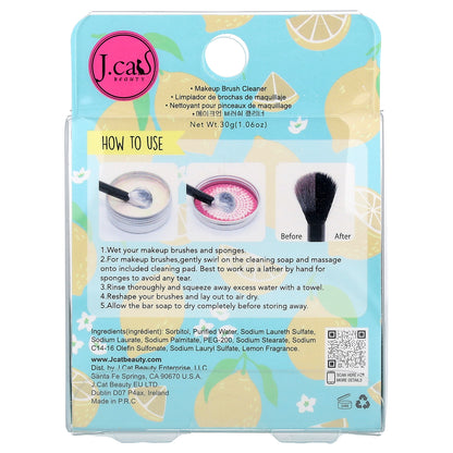 J.Cat Beauty, Lemon-Aid, Makeup Brush Soap With Silicone Cleaning Pad, 1.06 oz (30 g)