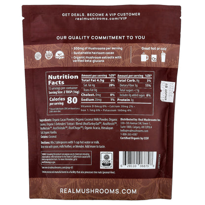 Real Mushrooms, Mushroom Hot Chocolate with 5 Defenders®, Unsweetened, 240 g