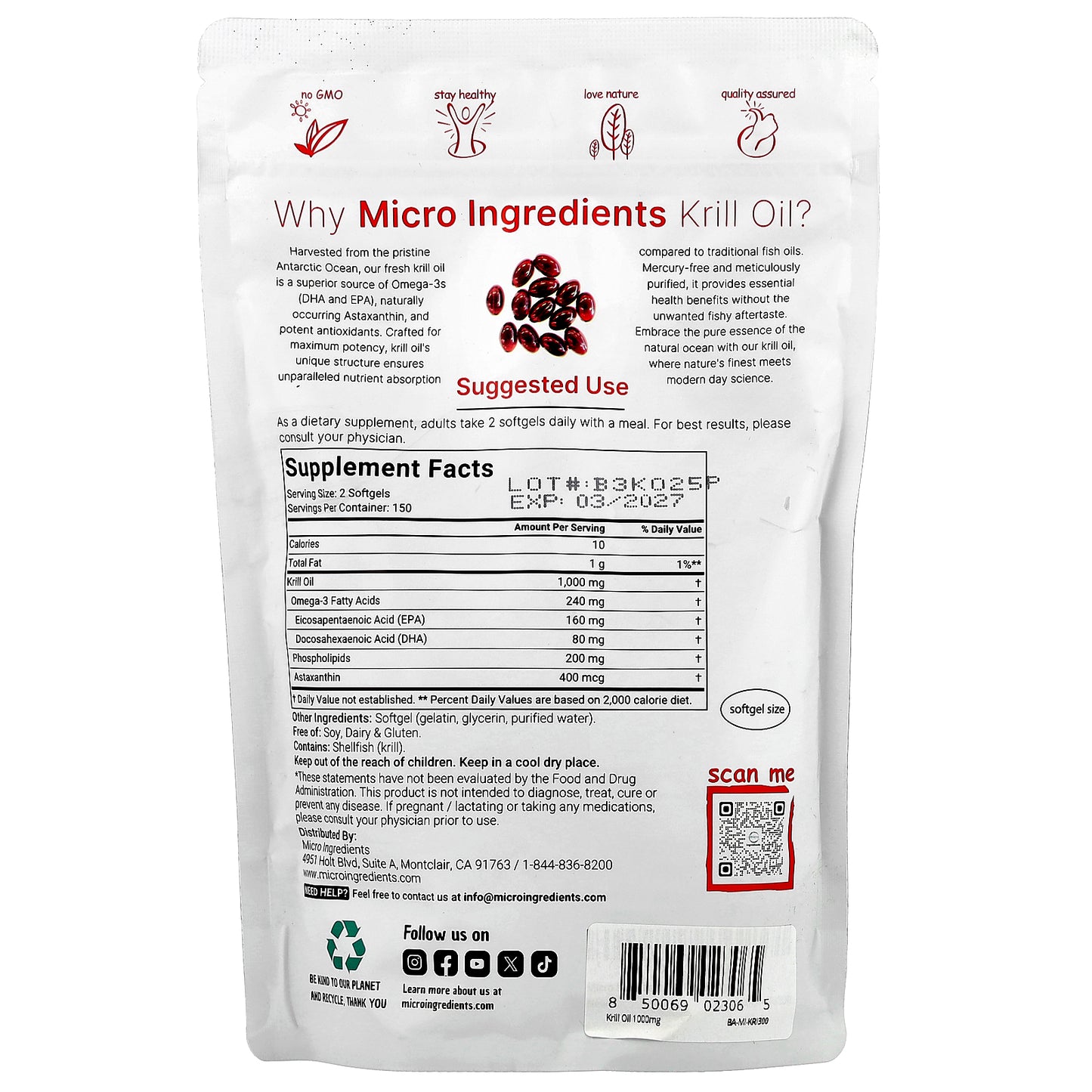 Micro Ingredients, Antarctic Krill Oil, 300 Softgels