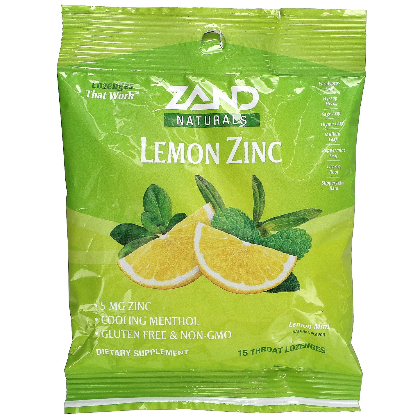 Zand, Naturals, Lemon Zinc, Lemon Mint, 15 Throat Lozenges