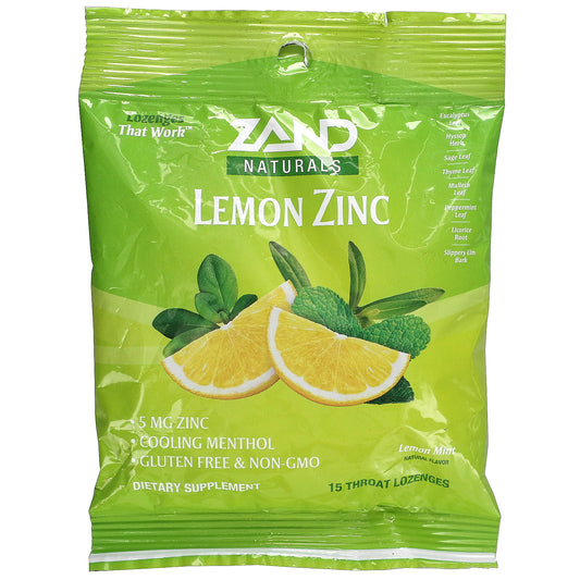 Zand, Naturals, Lemon Zinc, Lemon Mint, 15 Throat Lozenges