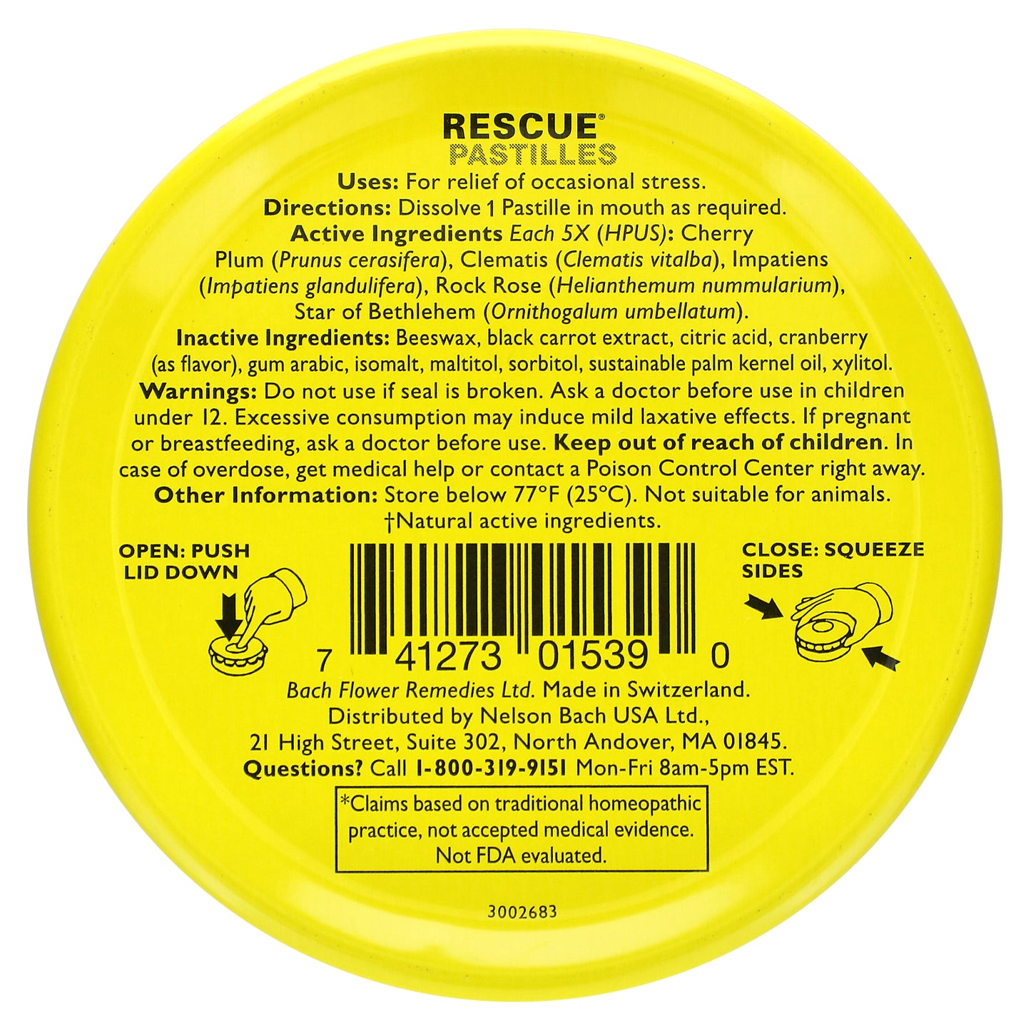 Bach, Rescue® Pastilles, Natural Stress Relief, Cranberry, 35 Pastilles, 1.7 oz (50 g)