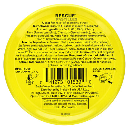 Bach, Rescue® Pastilles, Natural Stress Relief, Cranberry, 35 Pastilles, 1.7 oz (50 g)