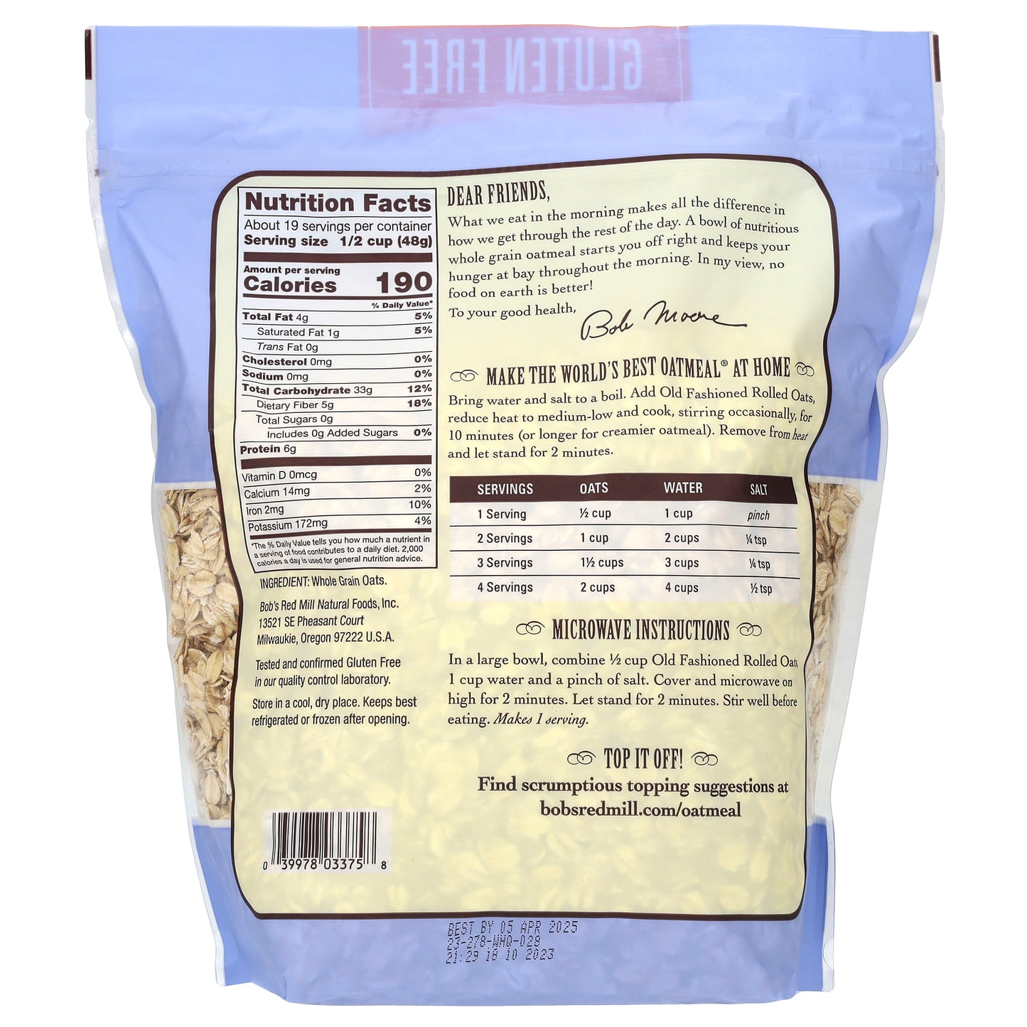 Bob's Red Mill, Old Fashioned Rolled Oats, Whole Grain, Gluten Free, 32 oz (907 g)