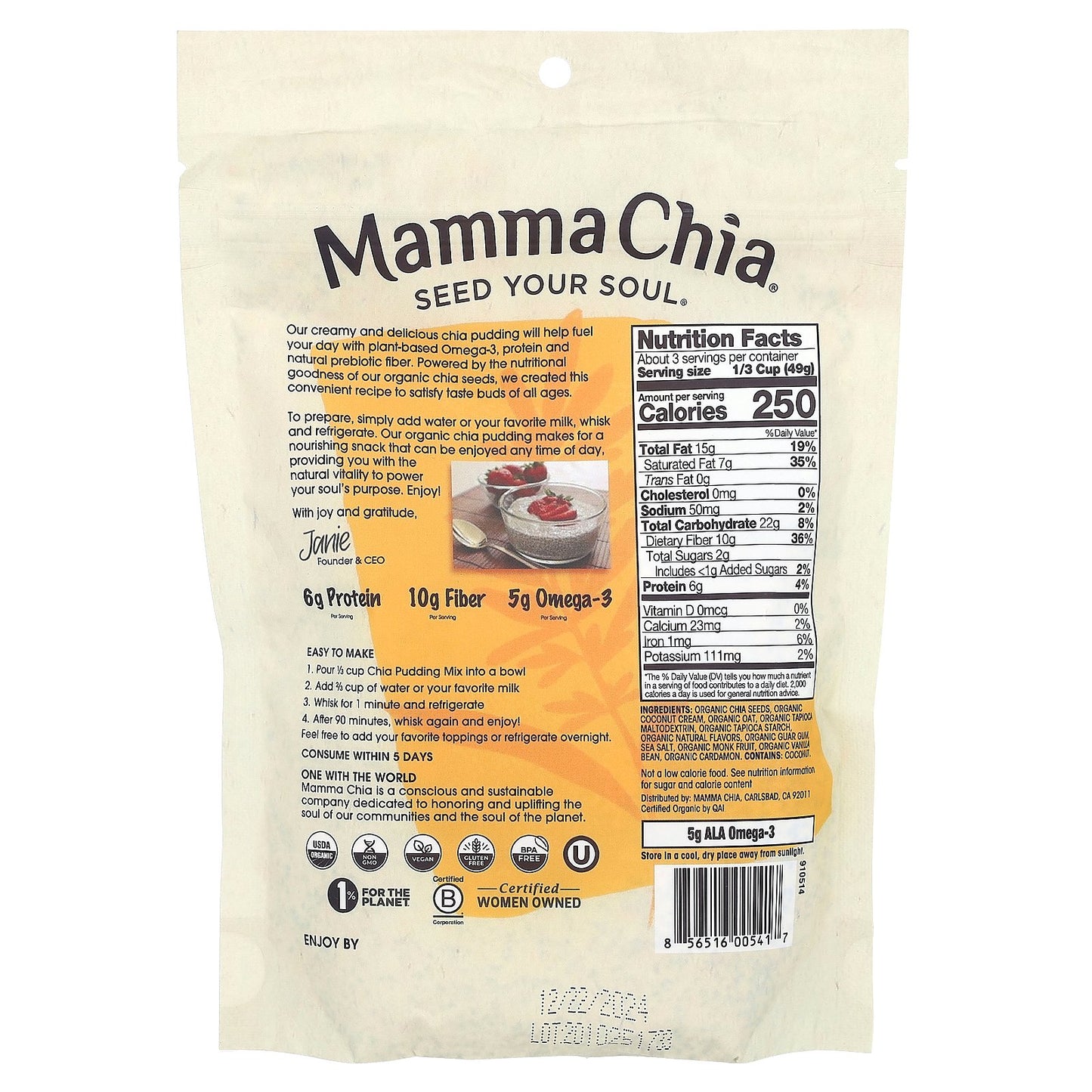 Mamma Chia, Chia Pudding Mix, Vanilla Bean, 5.3 oz (150 g)