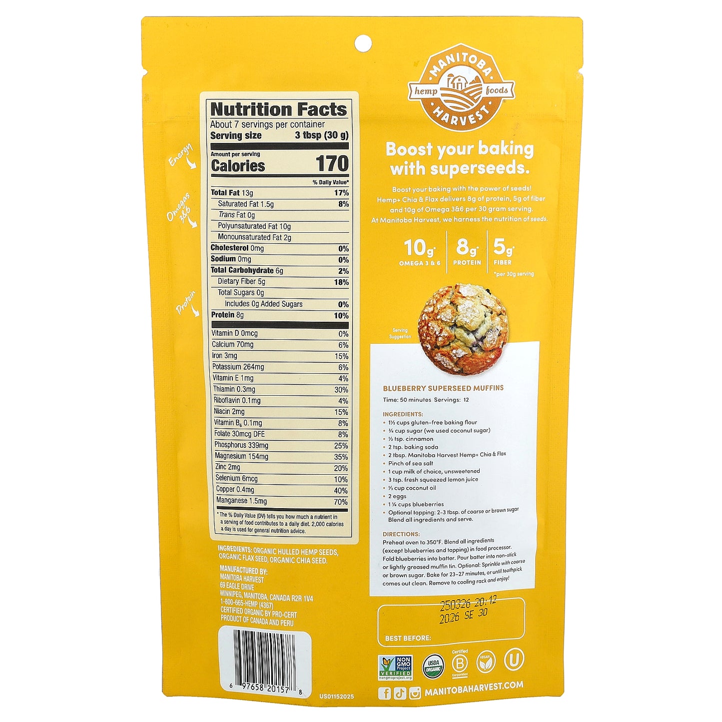 Manitoba Harvest, Organic Hemp + Chia & Flax Seed Mixture, 7 oz (198 g)