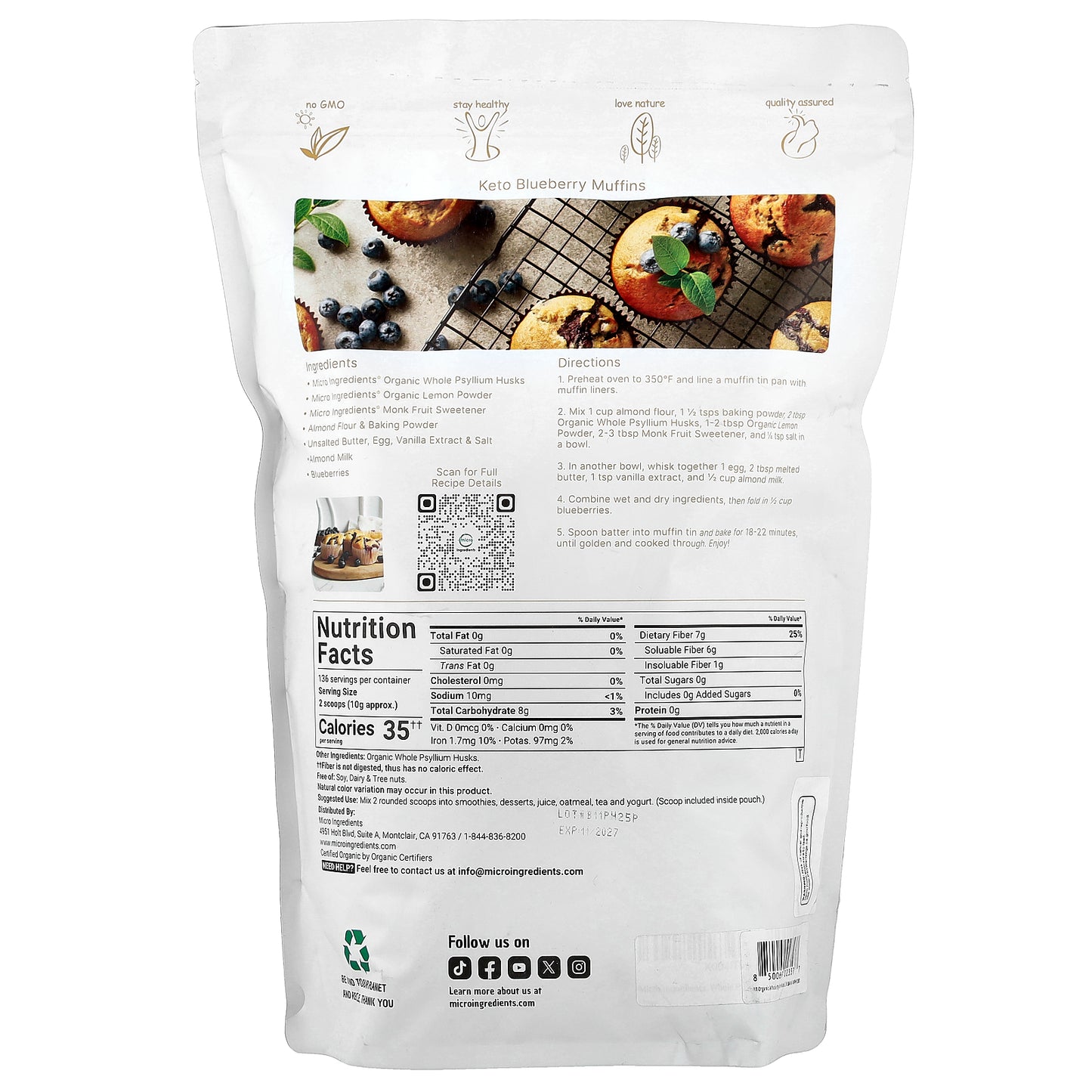 Micro Ingredients, Organic Whole Psyllium Husks, 3 lb (1,360 g)