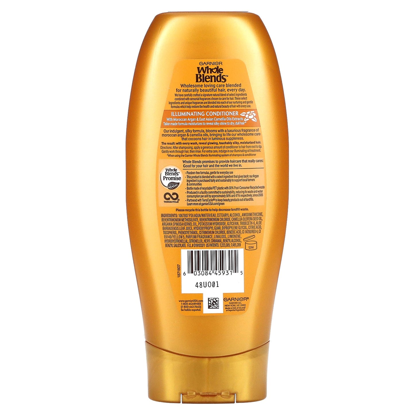 Garnier, Whole Blends, Illuminating Conditioner, Moroccan Argan & Camellia Oils Extracts, 12.5 fl oz (370 ml)